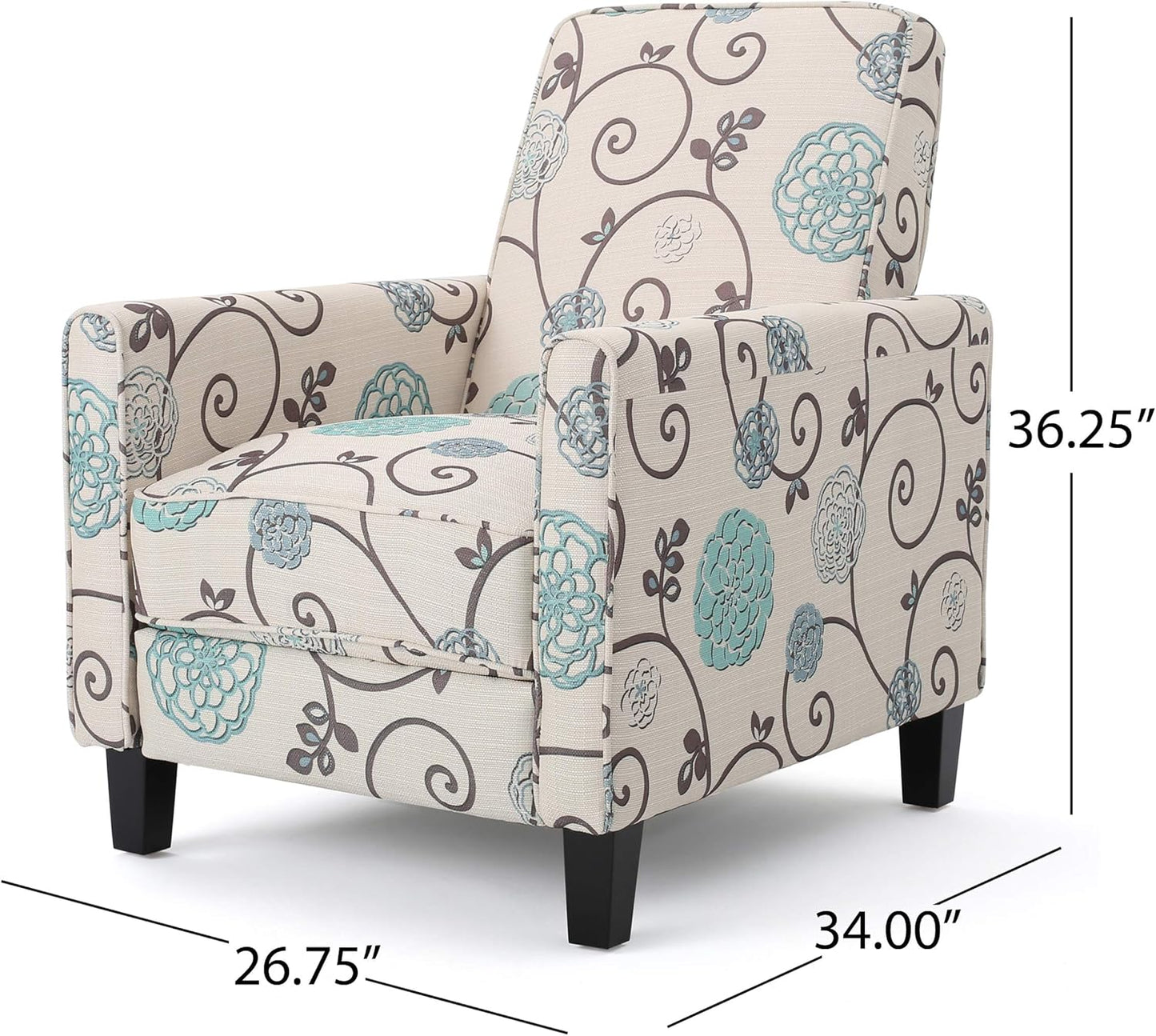 Christopher Knight Home Dufour White and Blue Floral Fabric Recliner 26.75D x 34W x 36.25H in