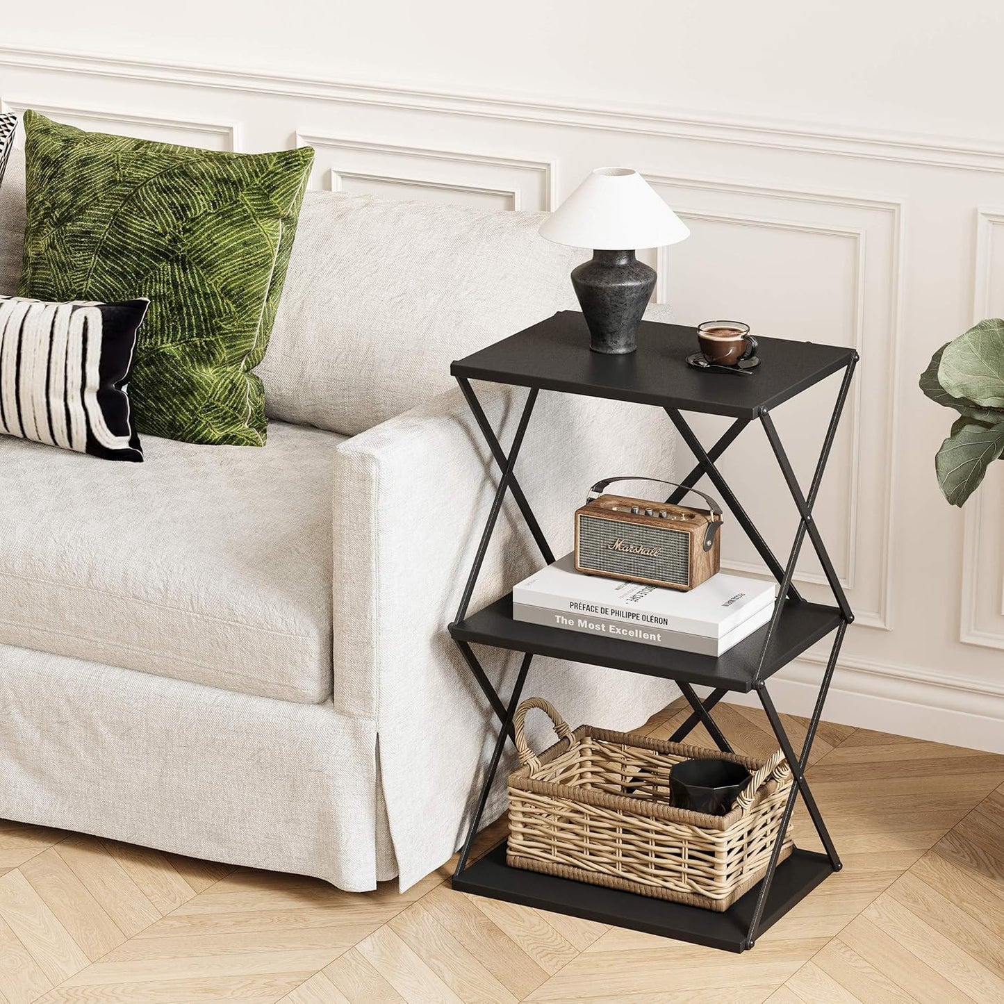 3-Tier End Table Small Side Table Tall Bedside Night Stand with Storage Sofa Side desks for Living Room Bedroom Office Bathroom Small Space Black ET-03BK