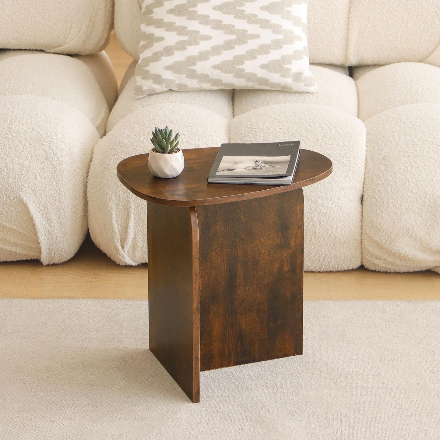 AWASEN Side Table, Small Triangle End Table Living Room, Modern Accent Table with Unique Tabletop, Mini Bedside Table for Small Spaces, Rustic Brown