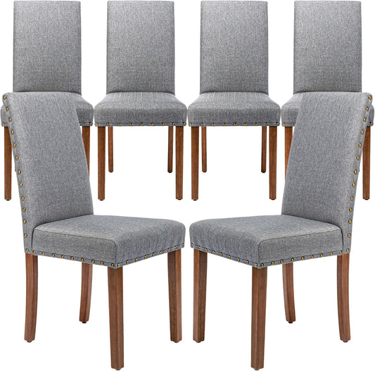 Parsons Kitchen Dining Chair Set Room Modern Upholstered Stylish Fabric High Back with Bronze Nailhead Trim