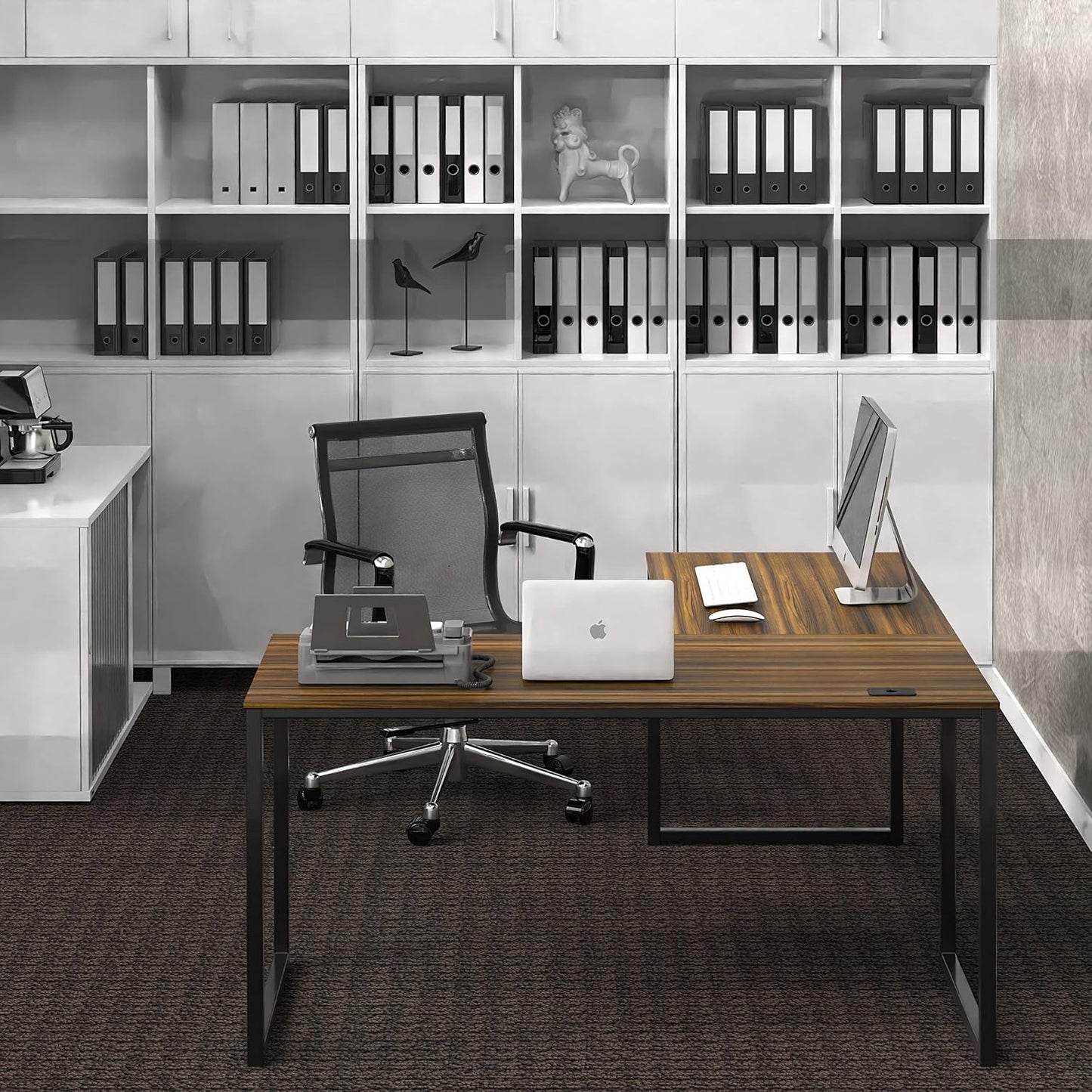 SHW Mission 55 x 60 Inches L-Shape Home Office Computer Desk, Walnut