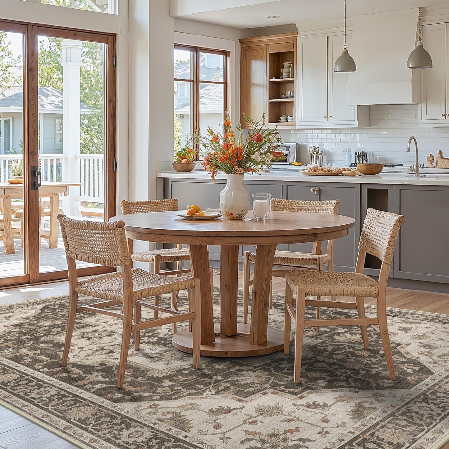 GENIMO 8x10 Area Rugs for Living Room, Machine Washable Non Slip Vintage Retro Rugs, Low Pile Lightweight Chenille Print Rug for Bedroom, Dining Room, Home Office, Ebony Taupe