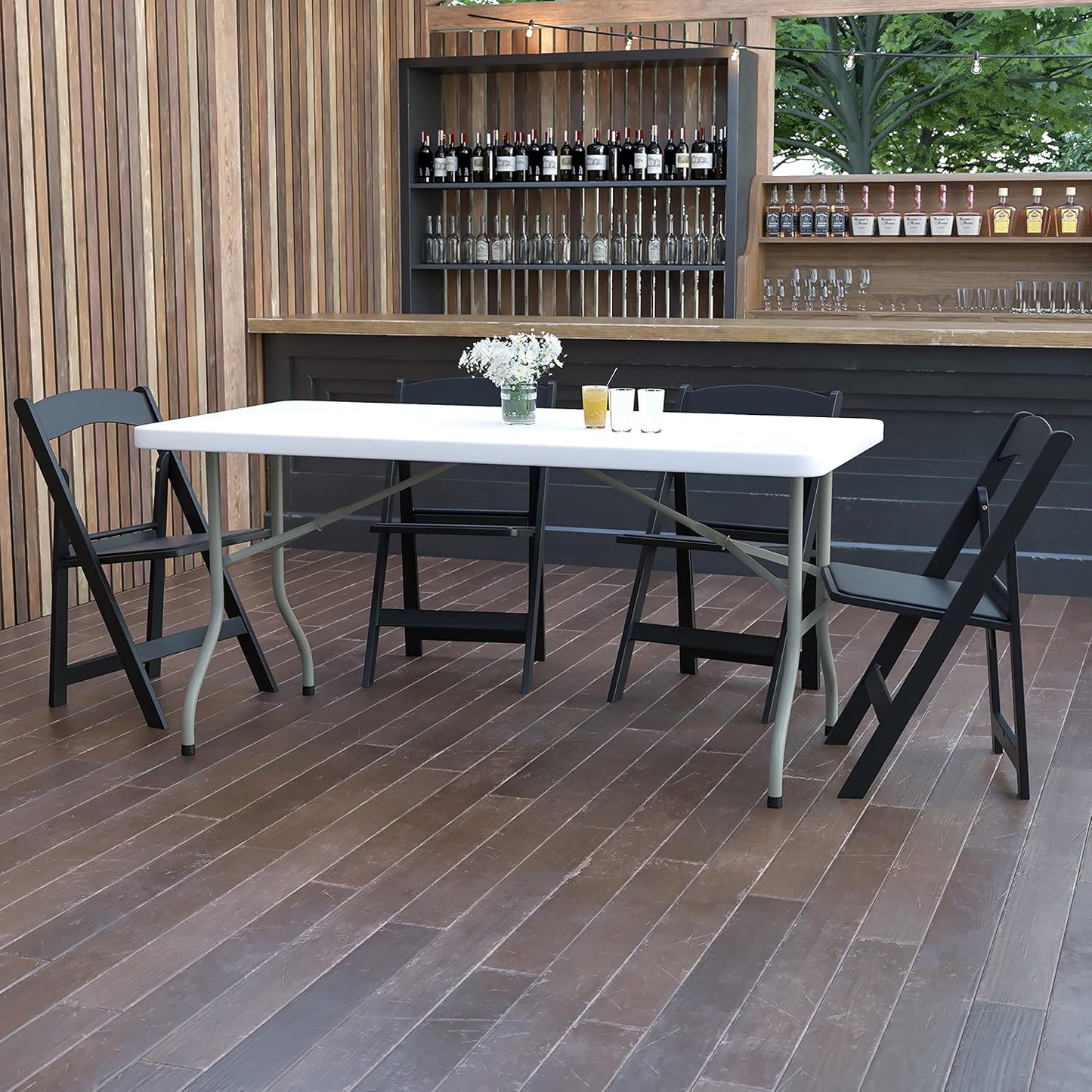 Flash Furniture Elon 5' Rectangular All-Occasion Plastic Folding Event Table, Foldable Portable Banquet Table for Indoor/Outdoor Events, White