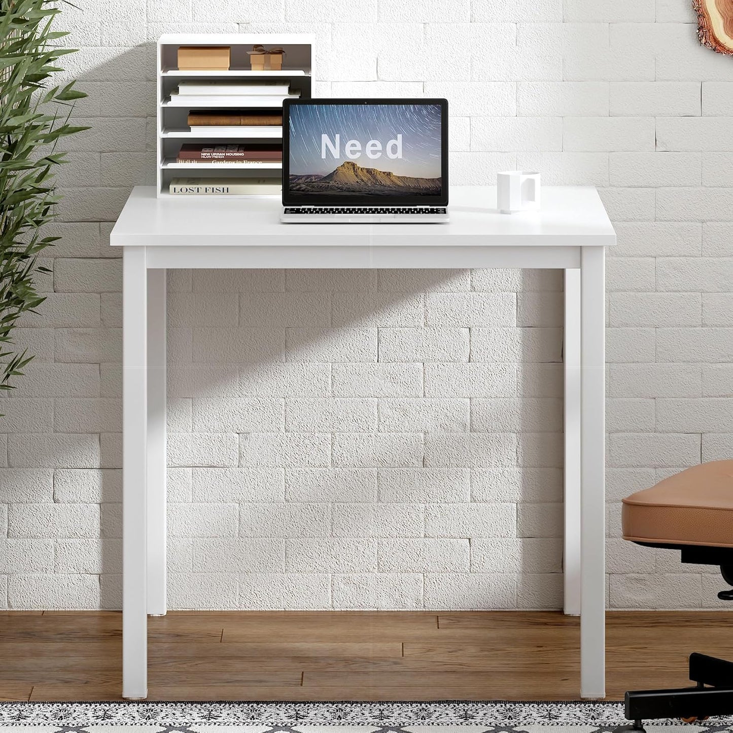 Need Small Computer Desk for Home&Office- 31.5'' Length Small Writing Desk Gaming Desk Students Laptop Use, White Color Desktop & White Frame AC3DW(8060)