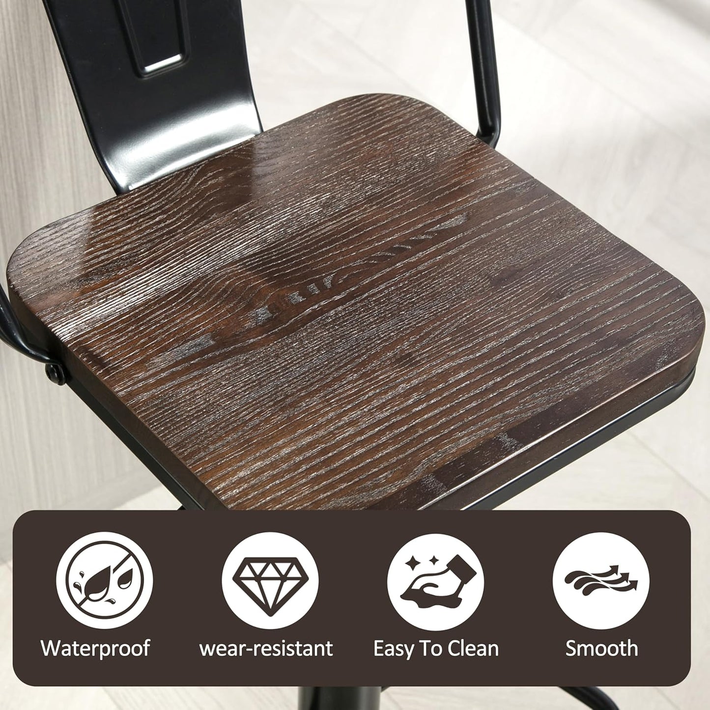 Finnhomy Bar Stools Set of 2 Counter Height, Swivel Barstools with Footrest and L Shape Metal Back, Adjustable Modern Bar Chairs, Modern Design for Kitchen, Black