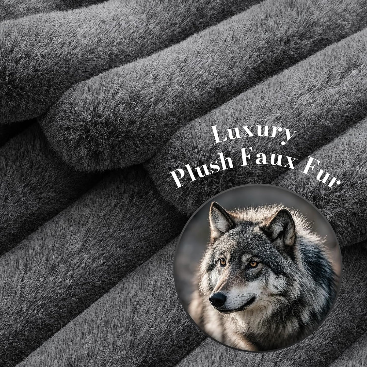 Amélie Home Faux Fur Throw Blanket for Couch, Ultra Cozy Fuzzy Fluffy Fur Luxurious Soft Striped Plush Gift Blankets for Family Sofa Chair Bed Living Room Bedroom, 60"x80", Ionic Wolf Gray
