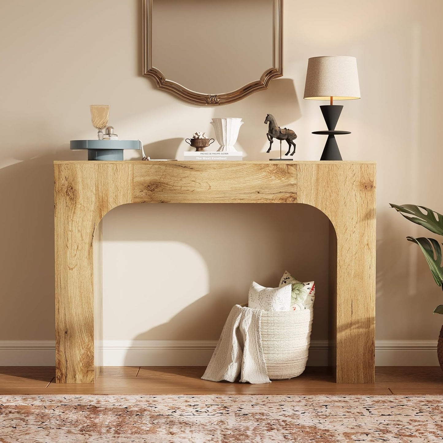 43 Inch Farmhouse Long Console Table, Wooden Sofa Table for Behind Couch, Entryway Furniture for Living Room or Hallway, Foyer Accent in Cracked Oak