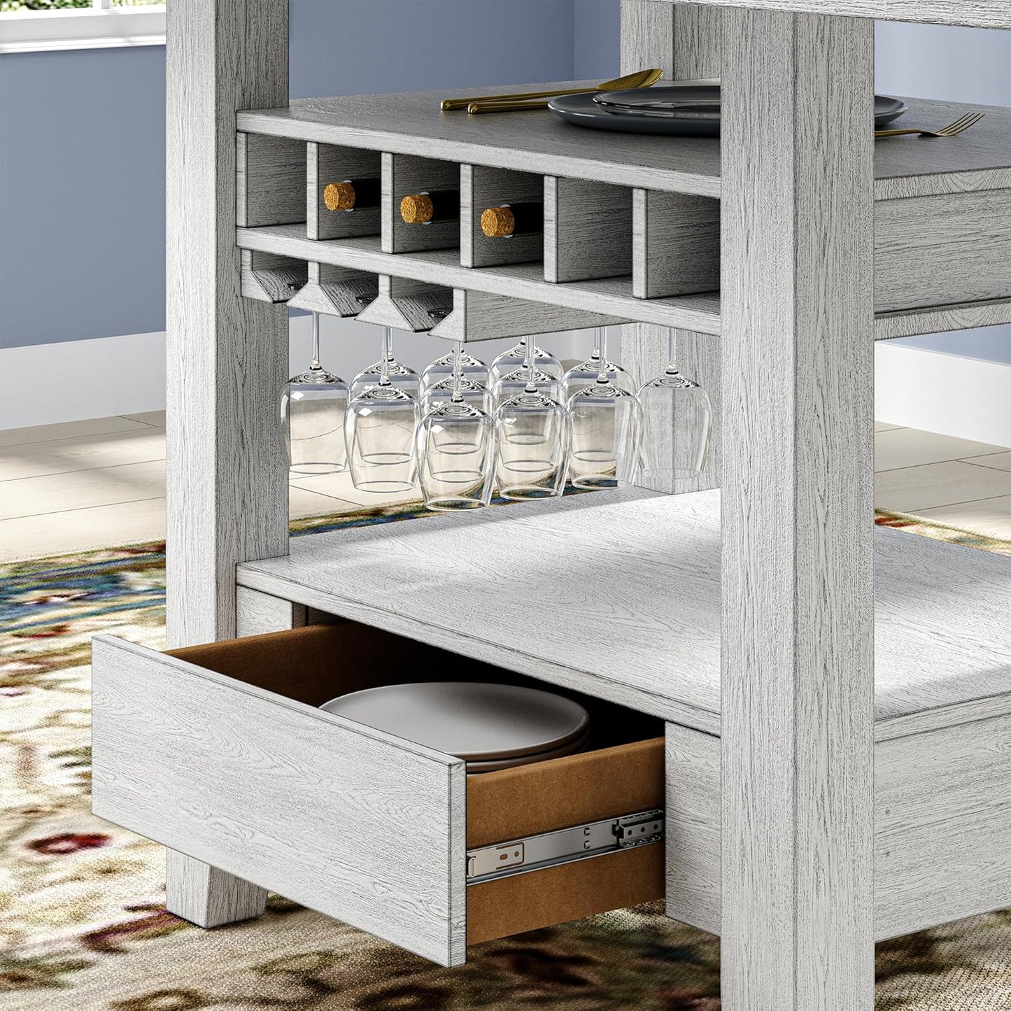 Solid Wood Dining Table Set for 6, Modern Breakfast Dinette Expandable Drop Leaf Kitchen Table with Chairs for Dining Room, Kitchen, Grey