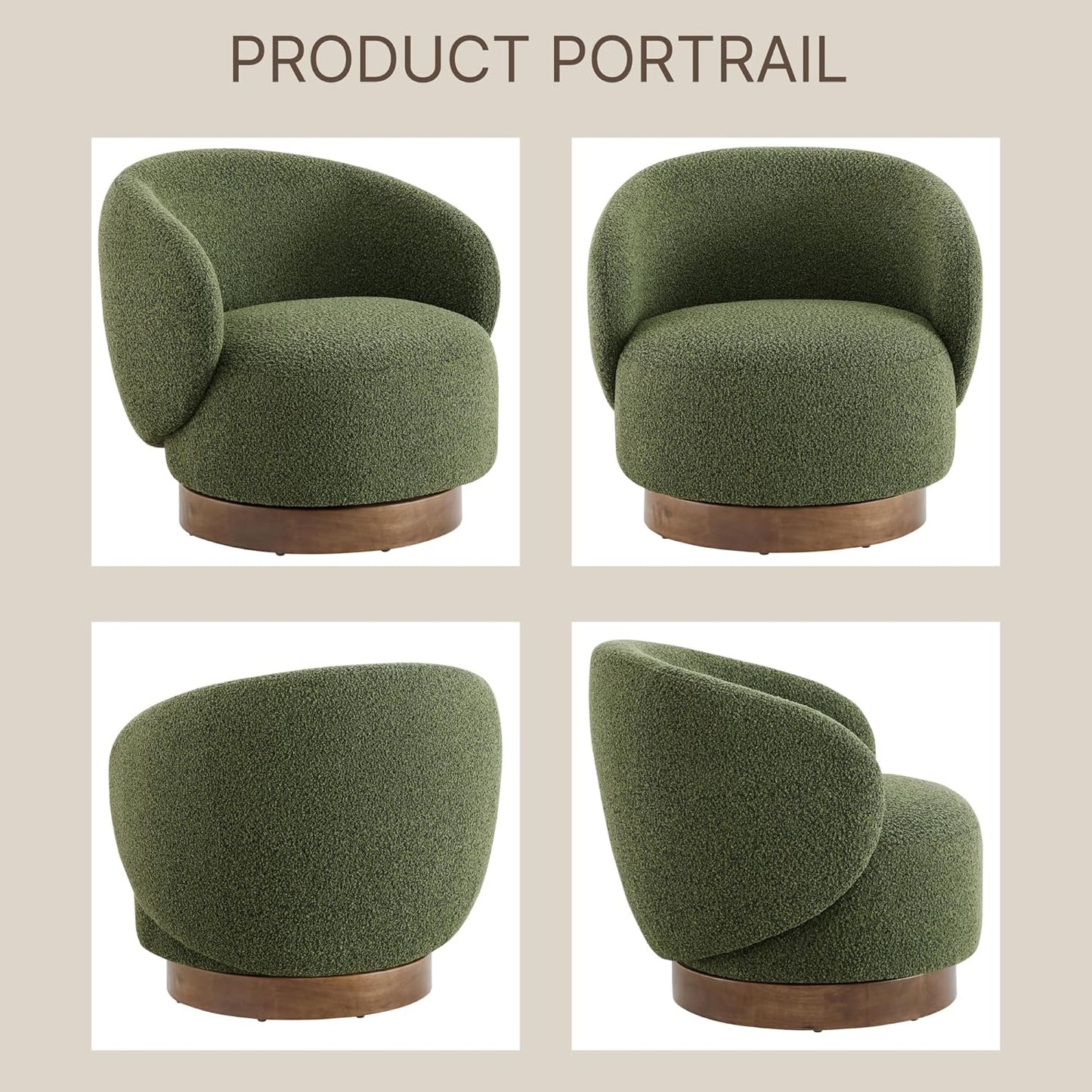 Swivel Accent Chair Round Barrel Armchair Upholstered Performance Fabric for Living Room Bedroom Waitingroom,1 Box,Moss Green