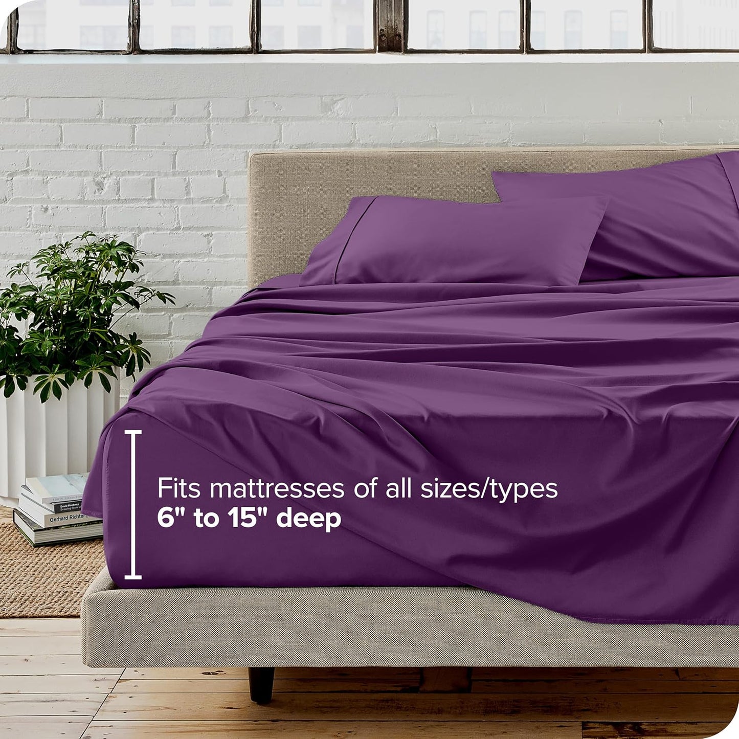 Bare Home Split King Sheet Set - 1800 Ultra-Soft Microfiber Bed Sheets - Double Brushed - Deep Pockets - Easy Fit - 5 Piece Set - Bed Sheets & Pillowcases (Split King, Plum)