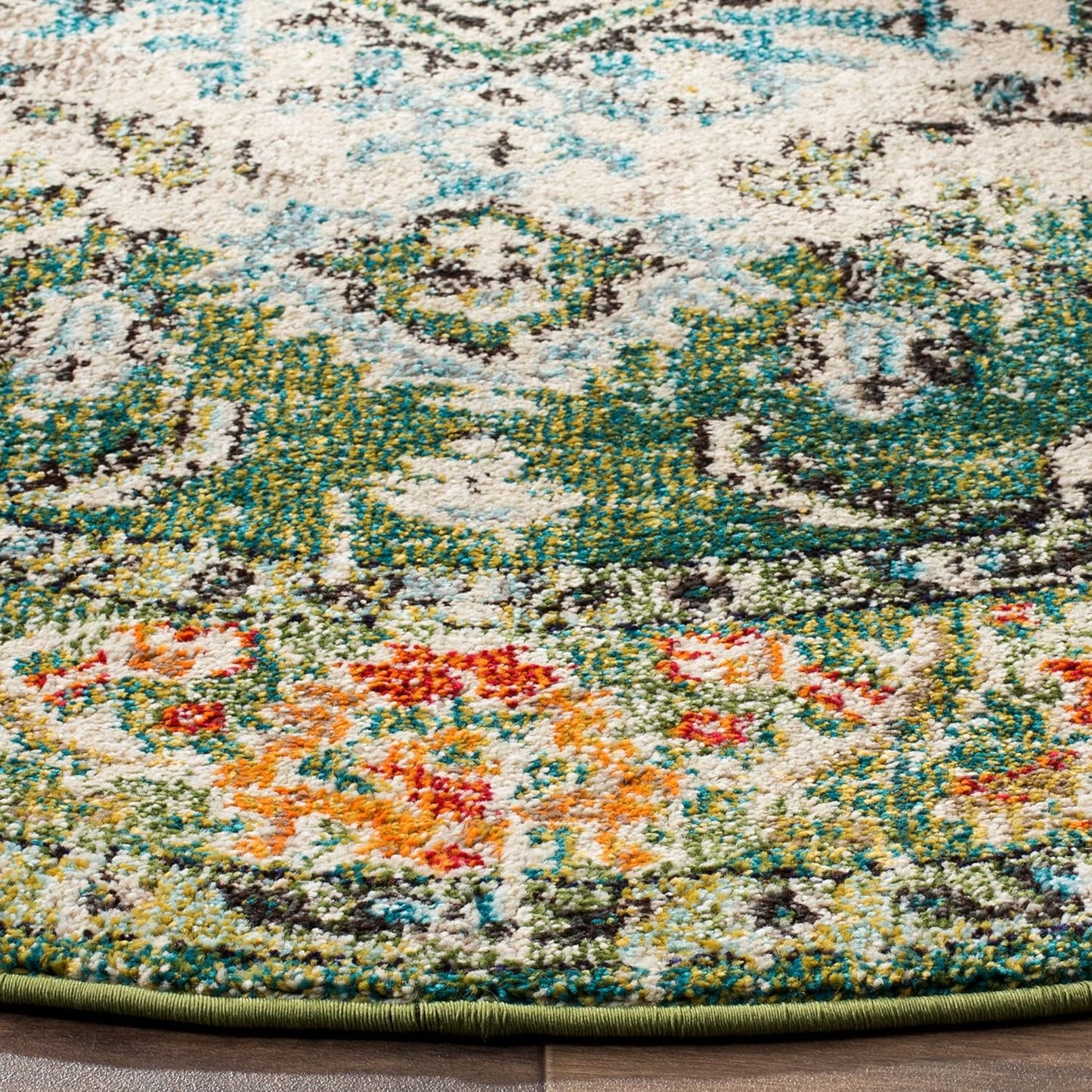 SAFAVIEH Monaco Collection Area Rug - 12' Round, Forest Green & Light Blue, Medallion Distressed Design, Non-Shedding & Easy Care, Ideal for High Traffic Areas in Living Room, Bedroom (MNC243F)