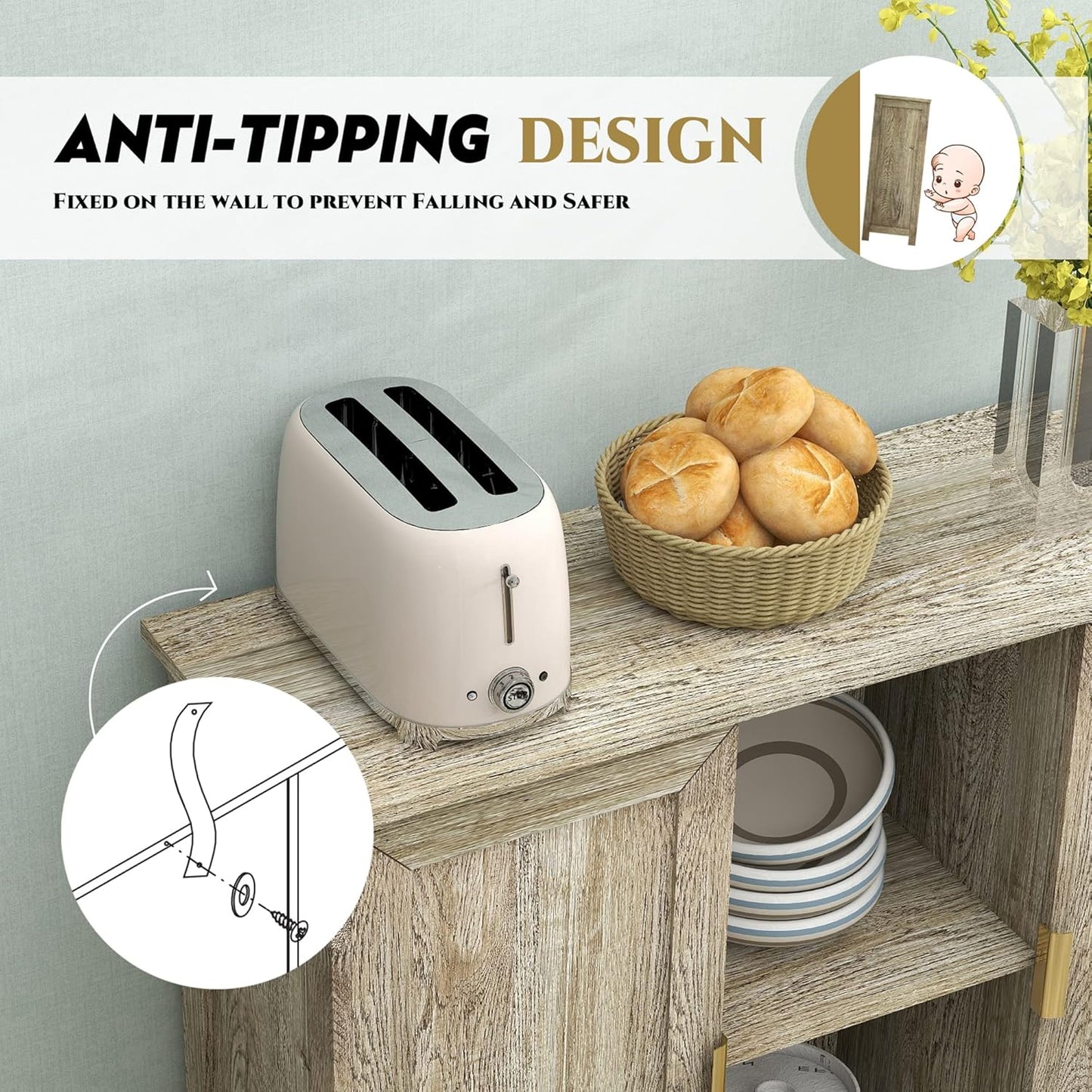 TaoHFE Farmhouse Buffet Cabinet,Entry Table Sideboard with Storage Cabinet,Farmhouse Credenza,Thin Cabinet for Hallway