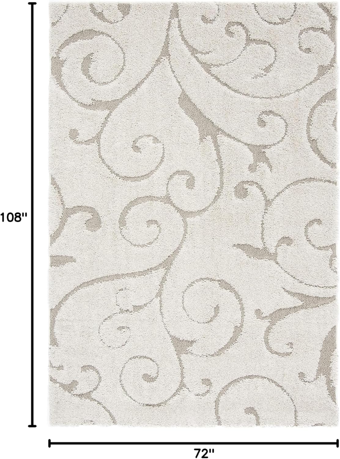SAFAVIEH Florida Shag Collection Area Rug - 6' x 9', Cream & Beige, Scroll Design, Non-Shedding & Easy Care, 1.2-inch Thick Ideal for High Traffic Areas in Living Room, Bedroom (SG455-1113)