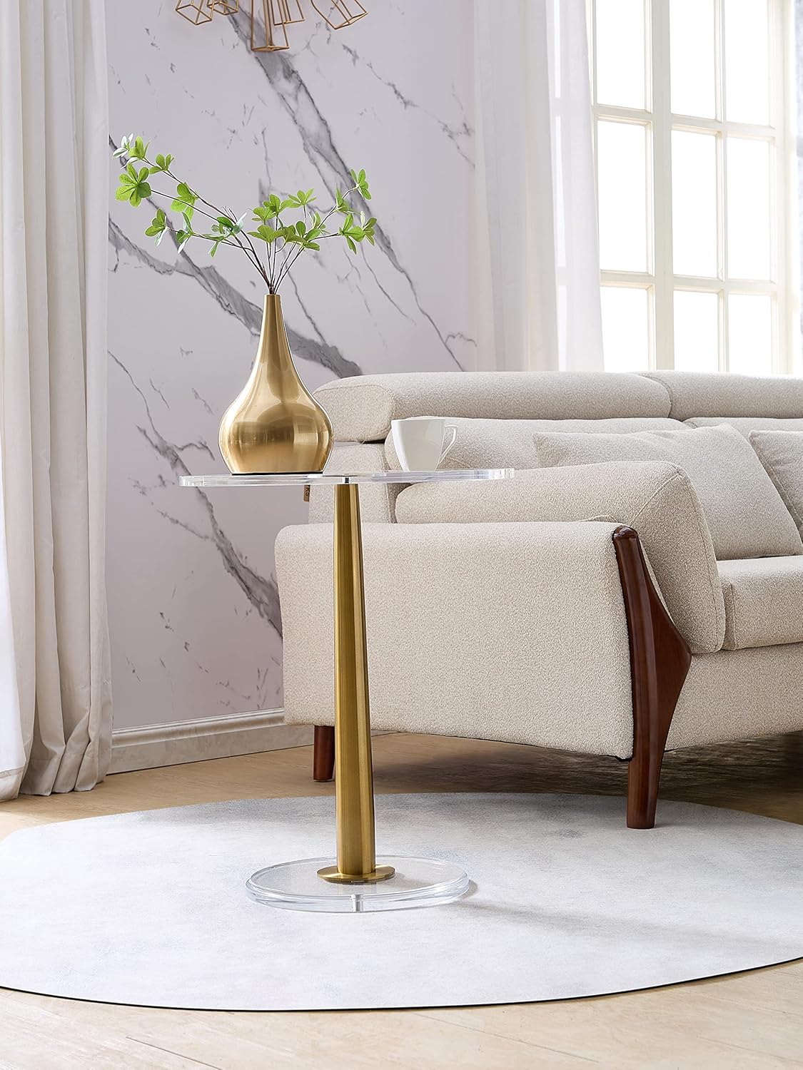 Clear Acrylic Table with Cone Metal Pole (Large, Brushed Gold) …