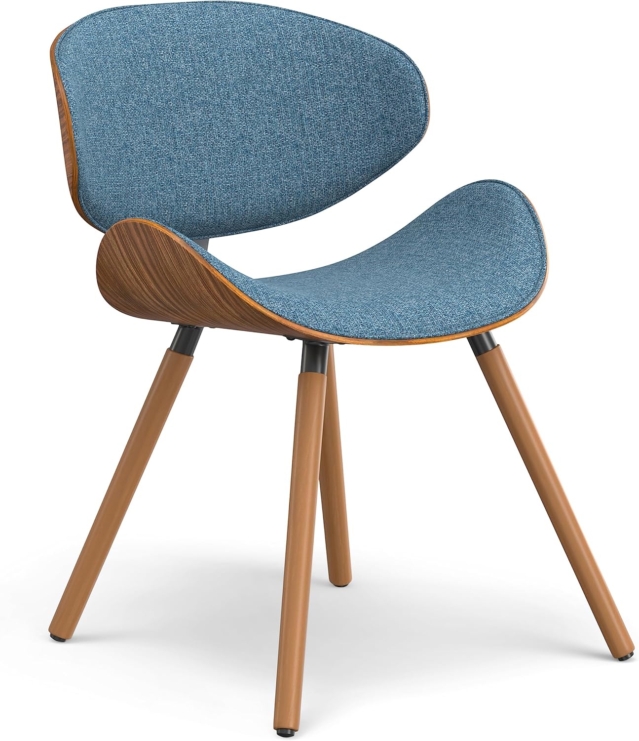 SIMPLIHOME Marana Dining Chairs - Upholstered Bentwood Back and Linen-Style Fabric Kitchen Chair in Denim Blue, Mid-Century Modern Ergonomic Dining Room Seating with Contoured Seat and Beech Wood Legs