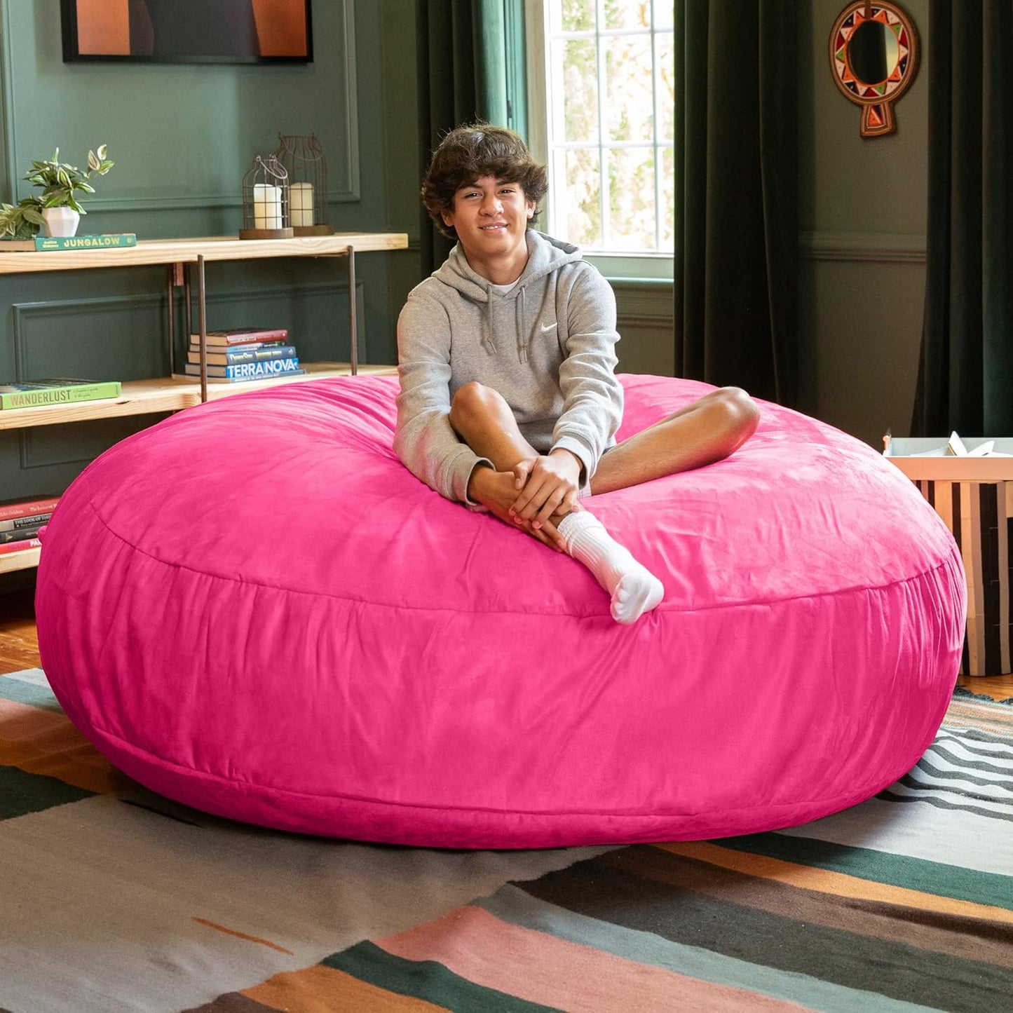Jaxx 6 Foot Cocoon - 2-in-1 Convertible Bean Bag Bed & Large Bean Bag Chair for Adults, Microsuede Fuchsia