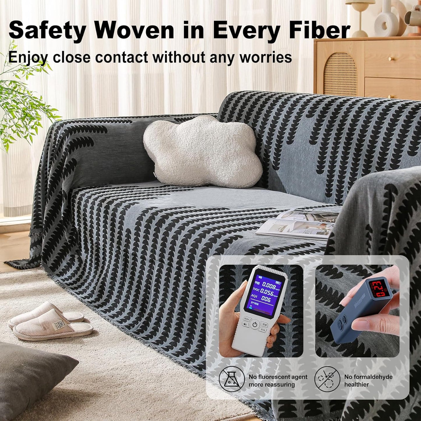 Boho Sofa Cover, Couch Covers for 3 Cushion Couch Sofa Pet Friendly, Sofa Cover Washable, Soft Chenille Living Room Couch Covers Slipcover, Pet Furniture Protecto (2# Dark Grey, 71" x 134")