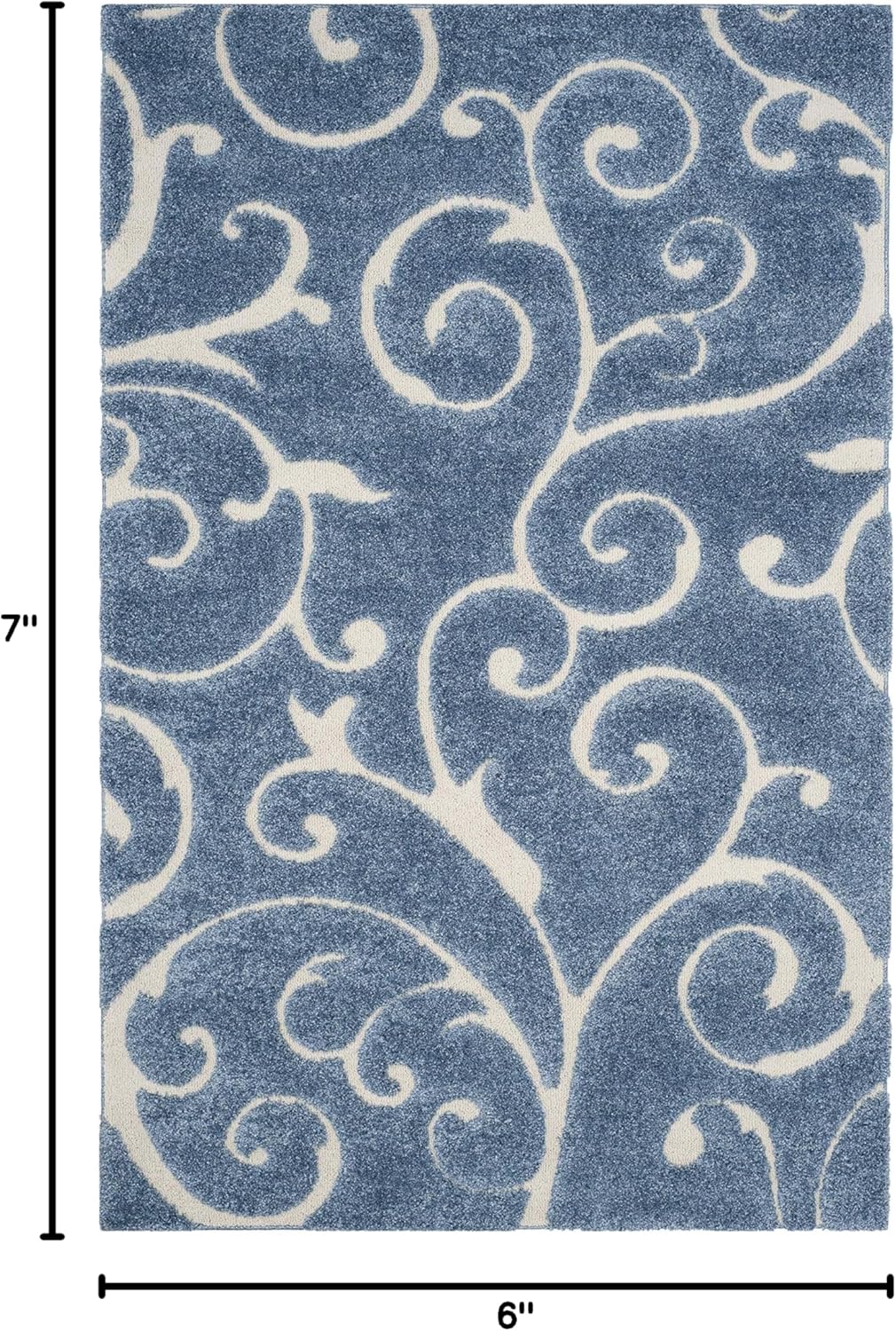 SAFAVIEH Florida Shag Collection Area Rug - 5'3" x 7'6", Light Blue & Cream, Scroll Design, Non-Shedding & Easy Care, 1.2-inch Thick Ideal for High Traffic Areas in Living Room, Bedroom (SG455-6011)