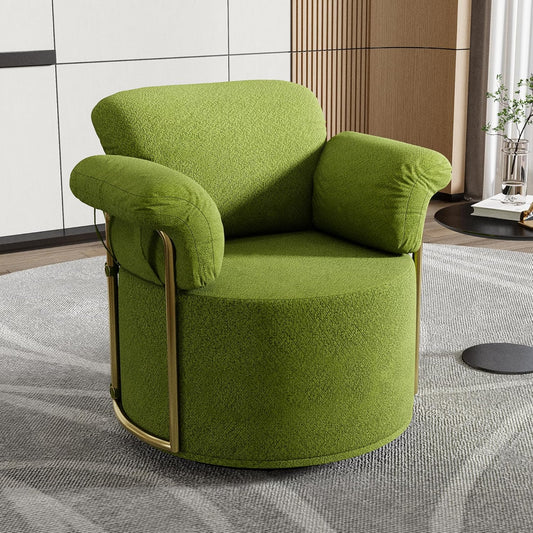 KEIKI Modern Comfy Swivel Accent Reading Chair, 360°Round Upholstered Barrel Armchair Single Club Lounge Sofa Chairs for Living Room,Bedroom, Office,Green