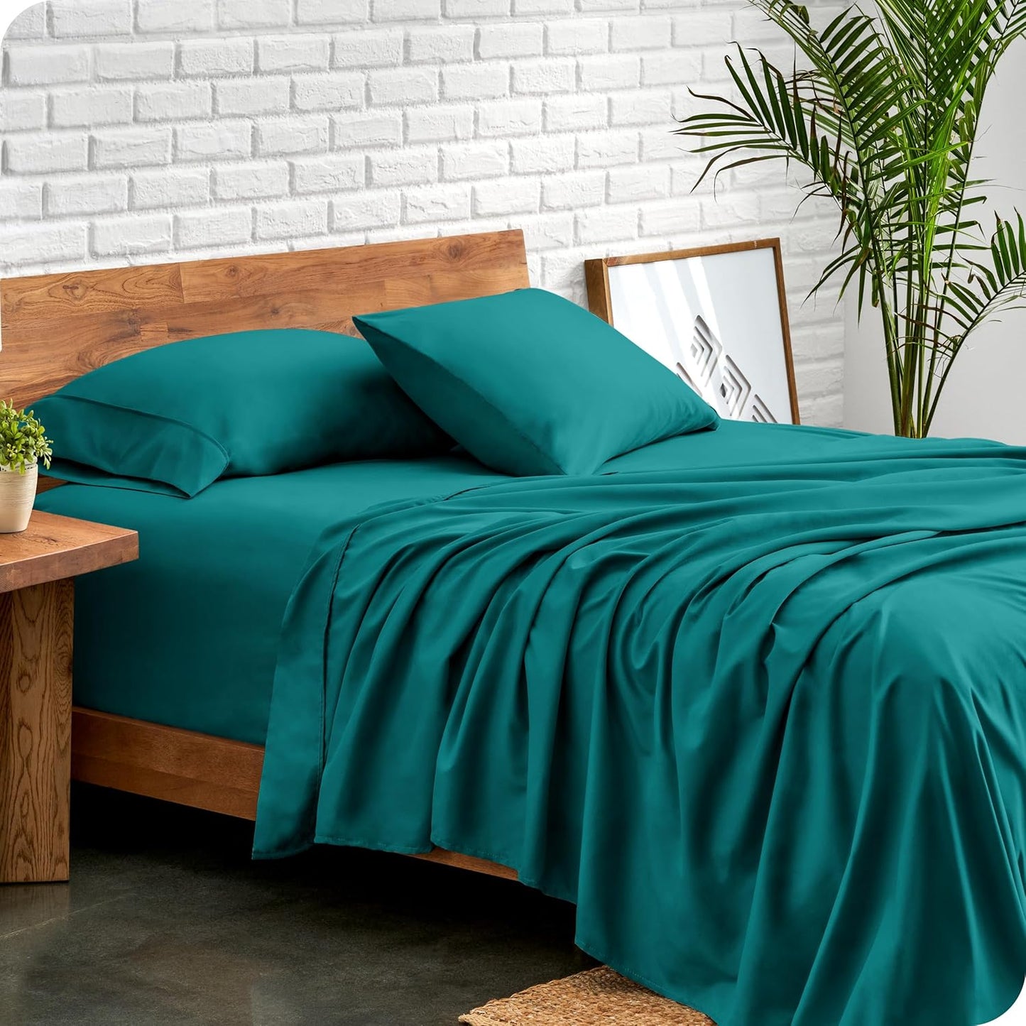 Bare Home Split King Sheet Set - 1800 Ultra-Soft Microfiber Bed Sheets - Double Brushed - Deep Pockets - Easy Fit - 5 Piece Set - Bed Sheets & Pillowcases (Split King, Emerald)