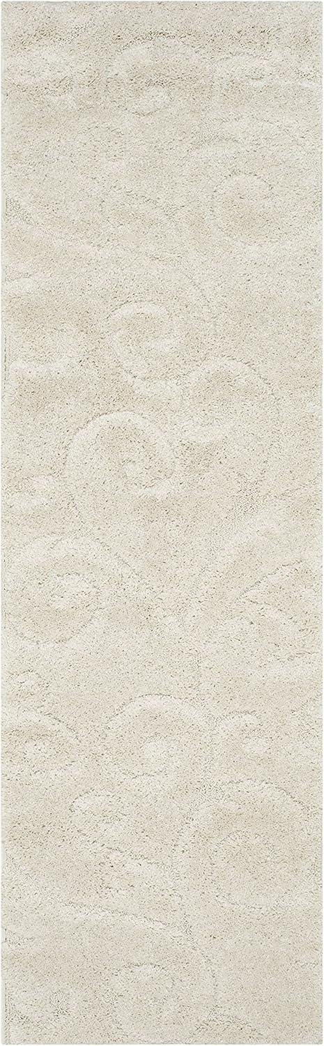 SAFAVIEH Florida Shag Collection Runner Rug - 2'3" x 17', Creme & Creme, Scroll Design, Non-Shedding & Easy Care, 1.2-inch Thick Ideal for High Traffic Areas in Living Room, Bedroom (SG455-1111)