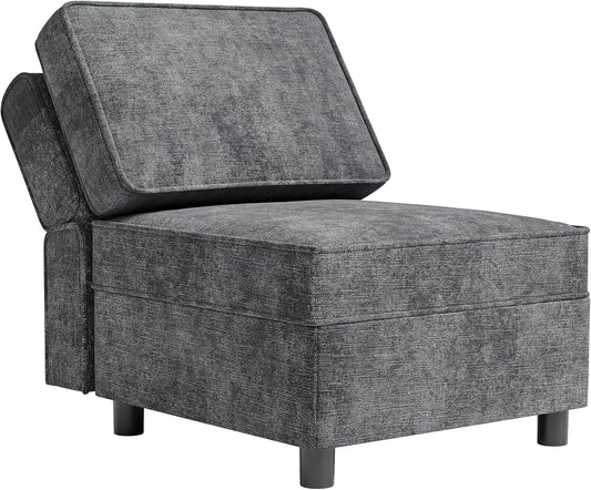GAOMON Chenille Single Seater, Middle Modular with Storage for Modular Sectional Sofa, 90°-180° Adjustable Backrest, Single Sofa for Sectional Sleeper Sofa, Gray
