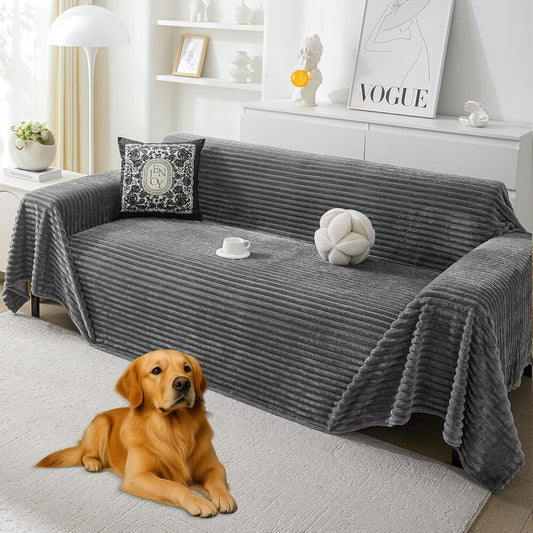 HAOMAIJIA Faux Fur Sofa Covers Couch Covers for 3 Cushion Couch Sofa Pet Friendly Soft Non Slip Couch Cover for Dogs Washable Sectional Couch Covers L Shape Furniture Protector (Grey, 71"x134")