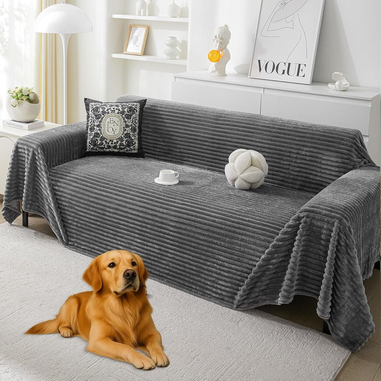 HAOMAIJIA Faux Fur Sofa Covers Couch Covers for 2 Cushion Couch Sofa Pet Friendly Soft Non Slip Couch Cover for Dogs Washable Sectional Couch Covers L Shape Furniture Protector (Grey, 71"x118")