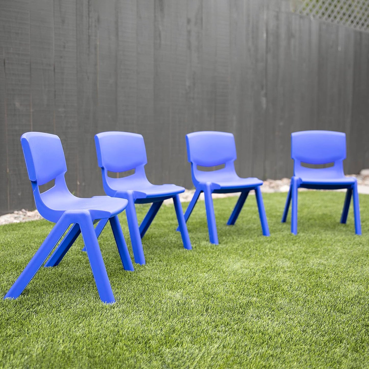ECR4Kids 14in Plastic School Stack Chair, Classroom Furniture, Blue, 4-Pack