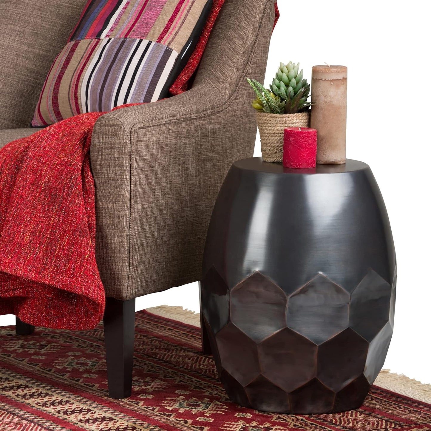 SIMPLIHOME Flanigan Industrial 16 inch Wide Metal Accent Side Table in Antique Copper, Fully Assembled for the Living Room and Bedroom