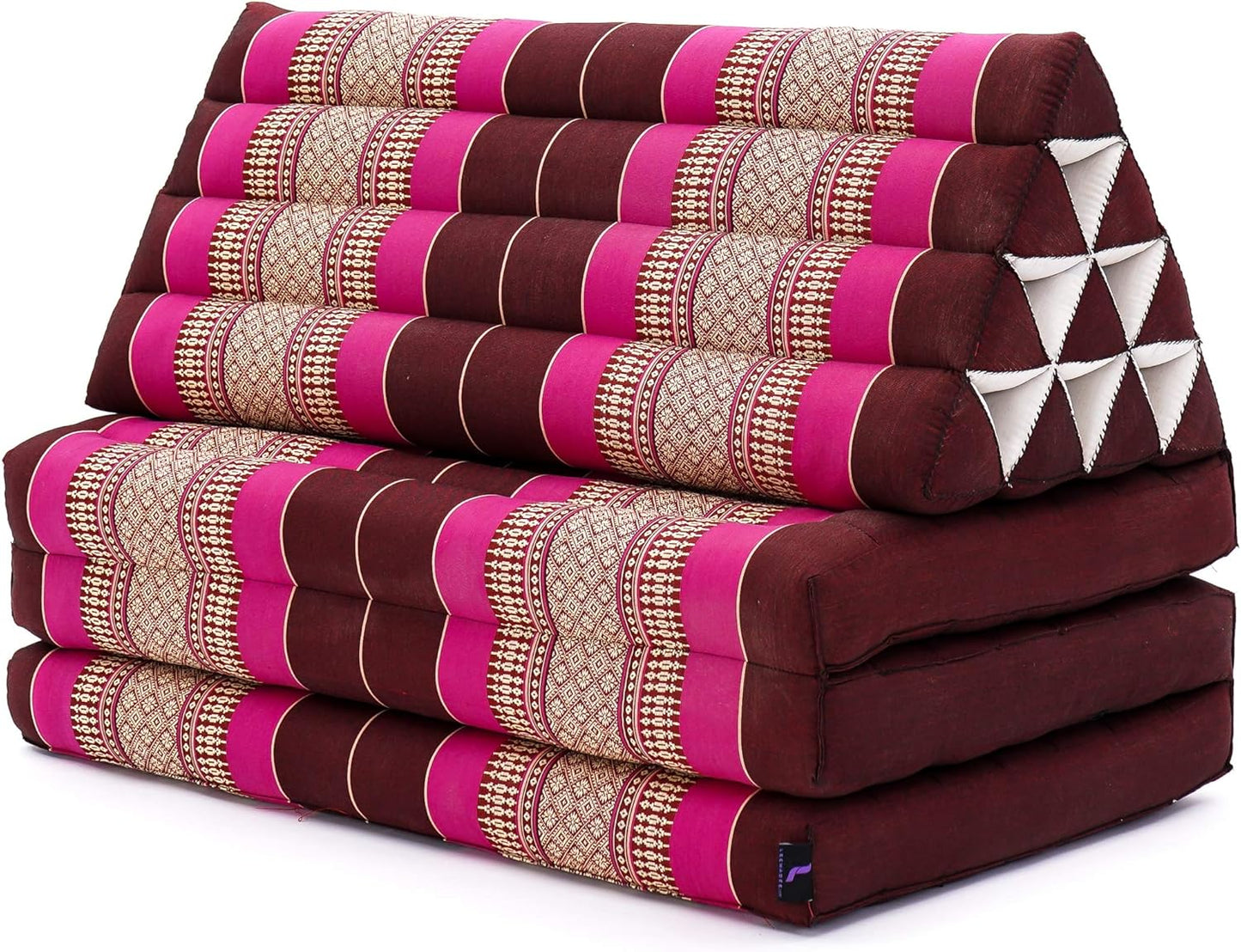 Leewadee 3-Fold Mat XXL with Triangle Cushion – Firm TV Pillow, Foldable Mattress with Cushion Made of Kapok, 67 x 31 inches, Auburn Pink