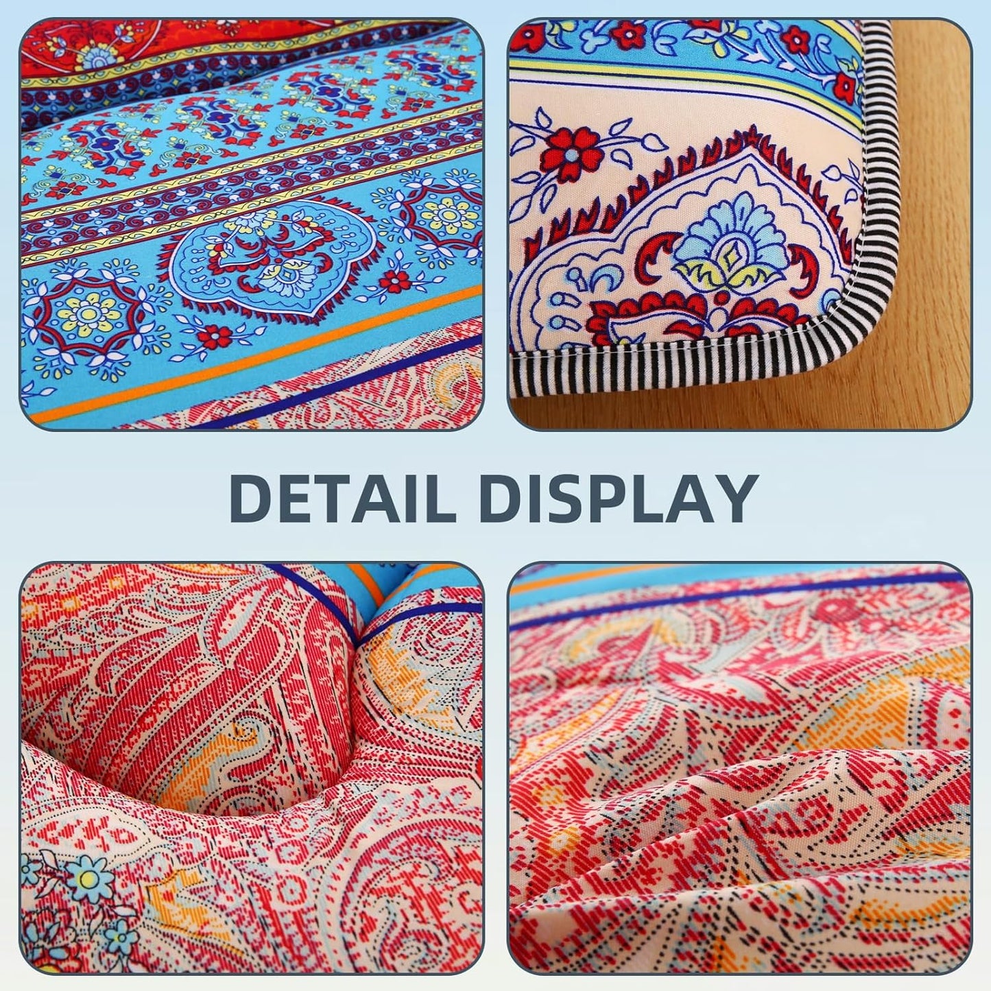 Bohemian Retro Japanese Floor Mattress, Vintage Floral Tatami Floor Mat, Portable Roll up Futon Mattress for Guest,Tavel (C,Twin 80" x 36")