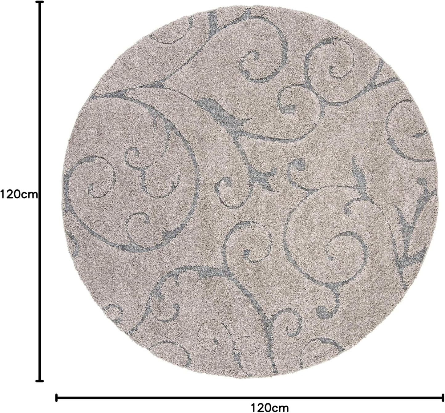 SAFAVIEH Florida Shag Collection Area Rug - 10' Round, Grey & Light Blue, Scroll Design, Non-Shedding & Easy Care, 1.2-inch Thick Ideal for High Traffic Areas in Living Room, Bedroom (SG455-1160)