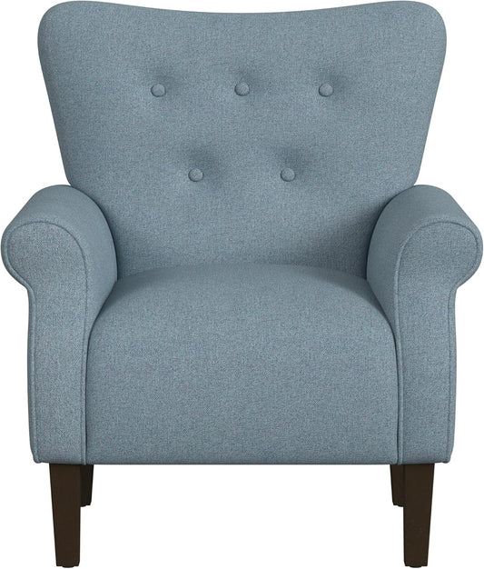 Home Decor | Upholstered Rolled Arm Wingback Accent Chair | Accent Chairs for Living Room & Bedroom | Decorative Home Furniture - Blue Textured Woven