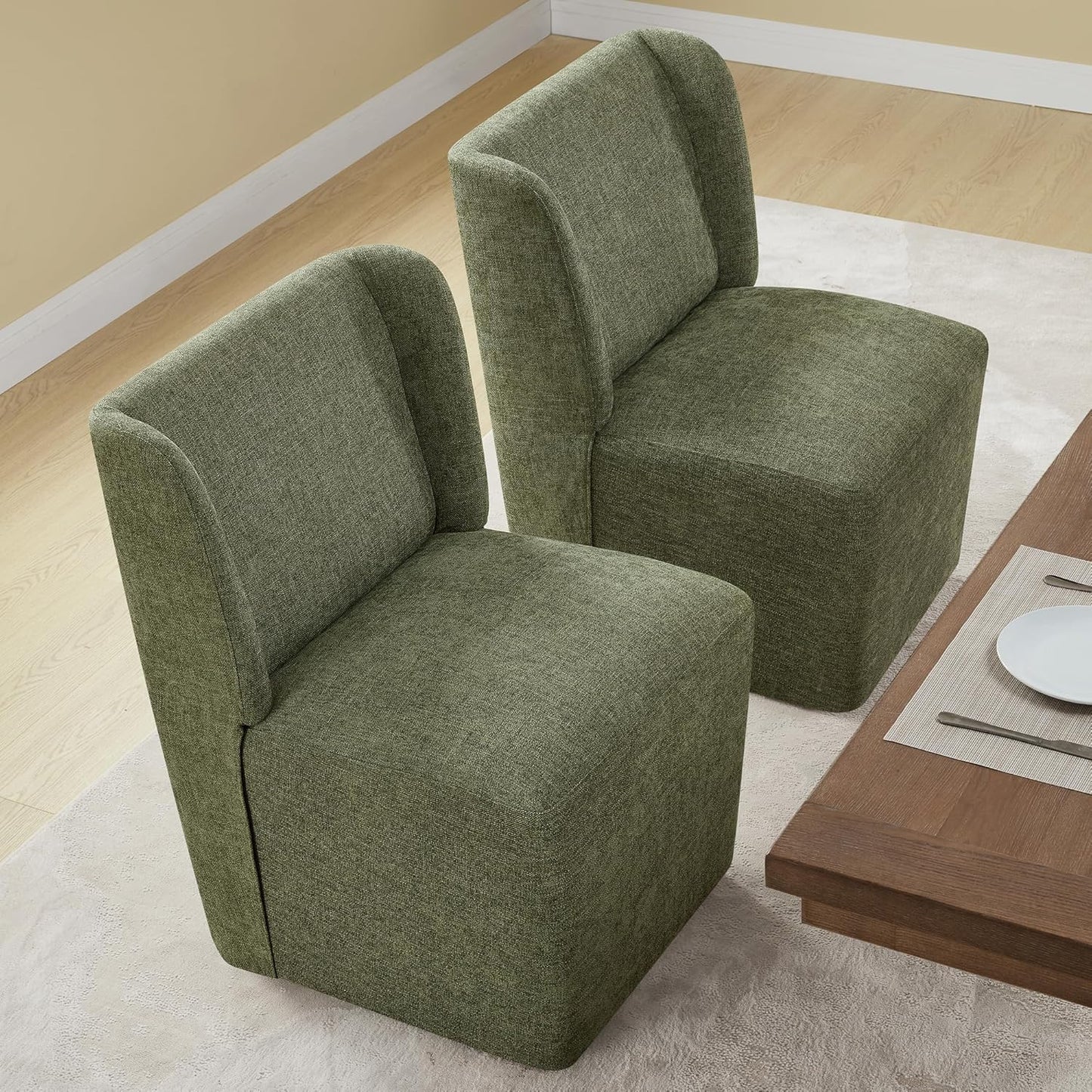 Dining Chairs with Casters Require Assembly Upholstered Wingback Single Sofa Armless Deskchair for Bedroom Waiting Room Kitchen Diningroom