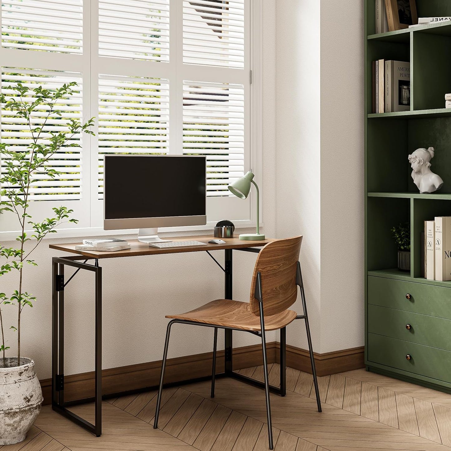 Folding Desk 40 Inch - Small Foldable Desk for Small Space Minimalist, Space Saving Collapsible Compact Desk Portable Table for Craft, Writing, Study and Work (No Assembly Required)