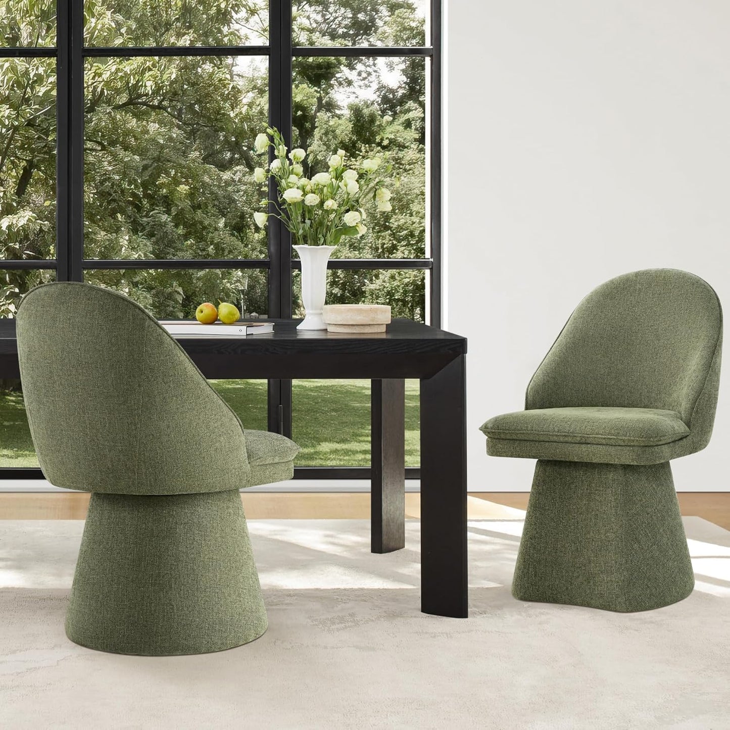 Swivel Dining Chairs Modern Desk Chair Upholstered Linen Fabric Side Chair for Kitchen Dining Room Bedroom,Moss Green,2 Box
