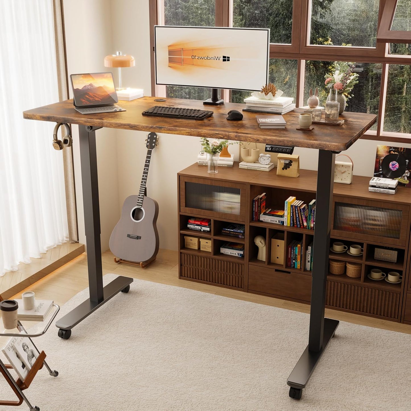 Monomi 55" Electric Standing Desk,Height Adjustable Home Office Sit Stand Up Computer PC Table,Tall Standup Workstation, Gaming Writing Study Bedroom Rising Desks,Brown