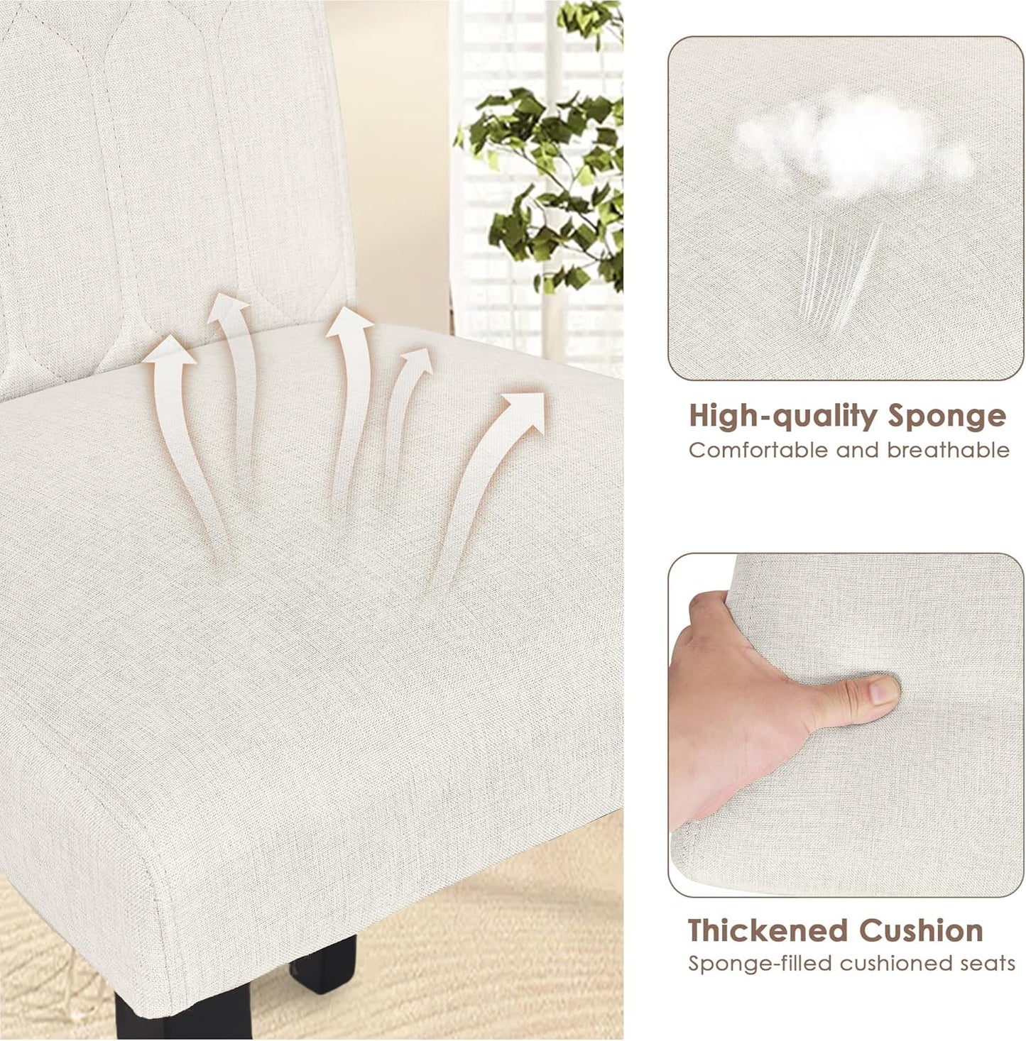 VECELO Upholstered Dining Chairs Set of 6, Modern Accent Parsons with Comfort Seat, Solid Wood Legs w/Rubber Footpads, for Living Room Kitchen, Beige