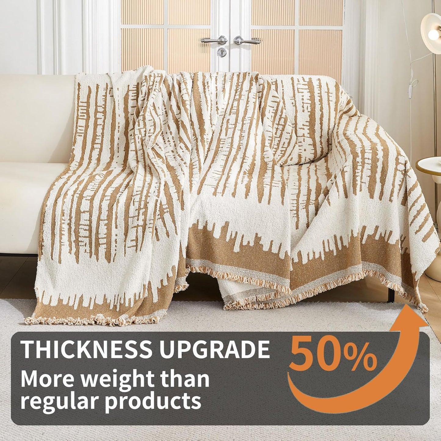 HAOMAIJIA Boho Sofa Covers Couch Covers for 3 Cushion Couch Sofa Pet Friendly Soft Thick Non Slip Couch Cover for Dogs Washable Sectional Couch Covers L Shape Furniture Protecto (XF-Khaki, 71"x134")