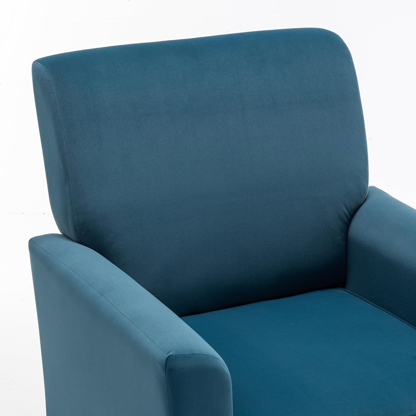 Container Furniture Direct Contemporary Accent Arm Chair with Birch Wood Frame and Velvet Upholstery, Armchair for Office and Living Room Decor, Removable Cushions, Greenish Blue