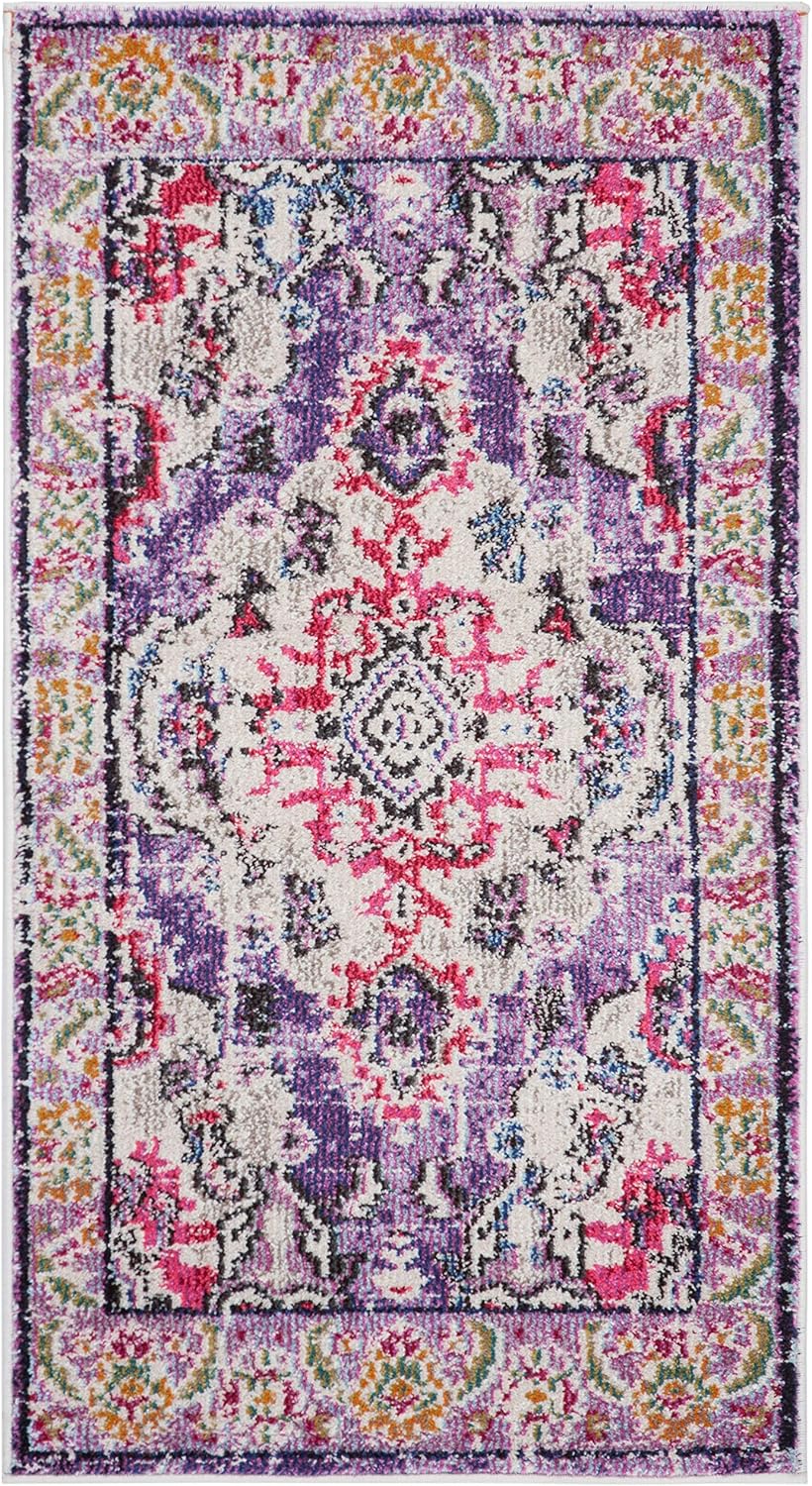 SAFAVIEH Monaco Collection Accent Rug - 2'2" x 4', Violet & Fuchsia, Medallion Distressed Design, Non-Shedding & Easy Care, Ideal for High Traffic Areas in Entryway, Living Room, Bedroom (MNC243P)