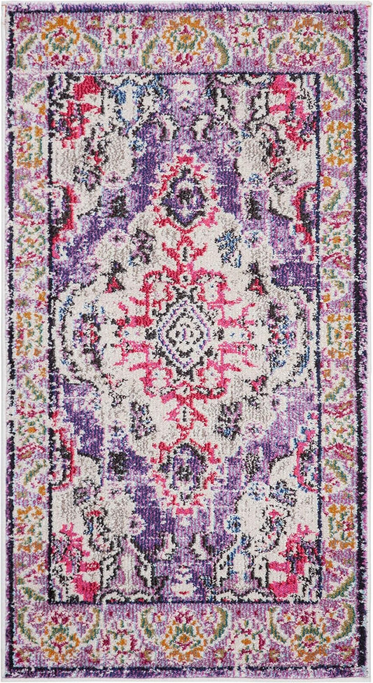 SAFAVIEH Monaco Collection Accent Rug - 2'2" x 4', Violet & Fuchsia, Medallion Distressed Design, Non-Shedding & Easy Care, Ideal for High Traffic Areas in Entryway, Living Room, Bedroom (MNC243P)