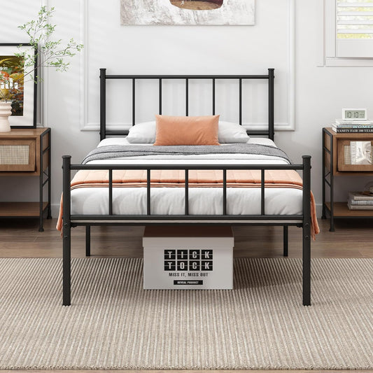 Twin Bed Frame-Classic Metal Platform Bed Frame,Mattress Foundation with Steel Slat Support,Under Foundation Storage,No Box Spring Needed, Easy Assembly, Twin Size