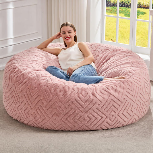 Hobestluk Bean Bag Chairs Adults Beanbag Chair with Filler Large Bean Bags with Fluffy Embossed Cover, Giant Bean Bag Chairs for Adults (Pink, 5FT - 50” x 50” x 24”)