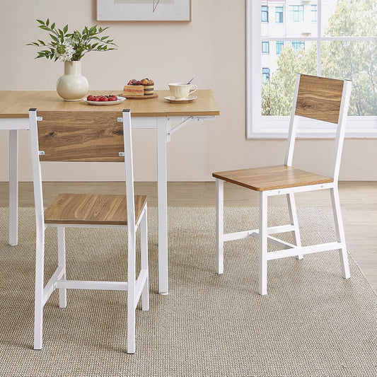 VASAGLE Dining Chair Set of 2, Rustic Wood Chairs with Metal Steel Frame, Easy to Assemble, Comfortable Seat, Modern Farmhouse Chair for Kitchen, Bedroom, Living Room, Wheat Brown and Cloud White