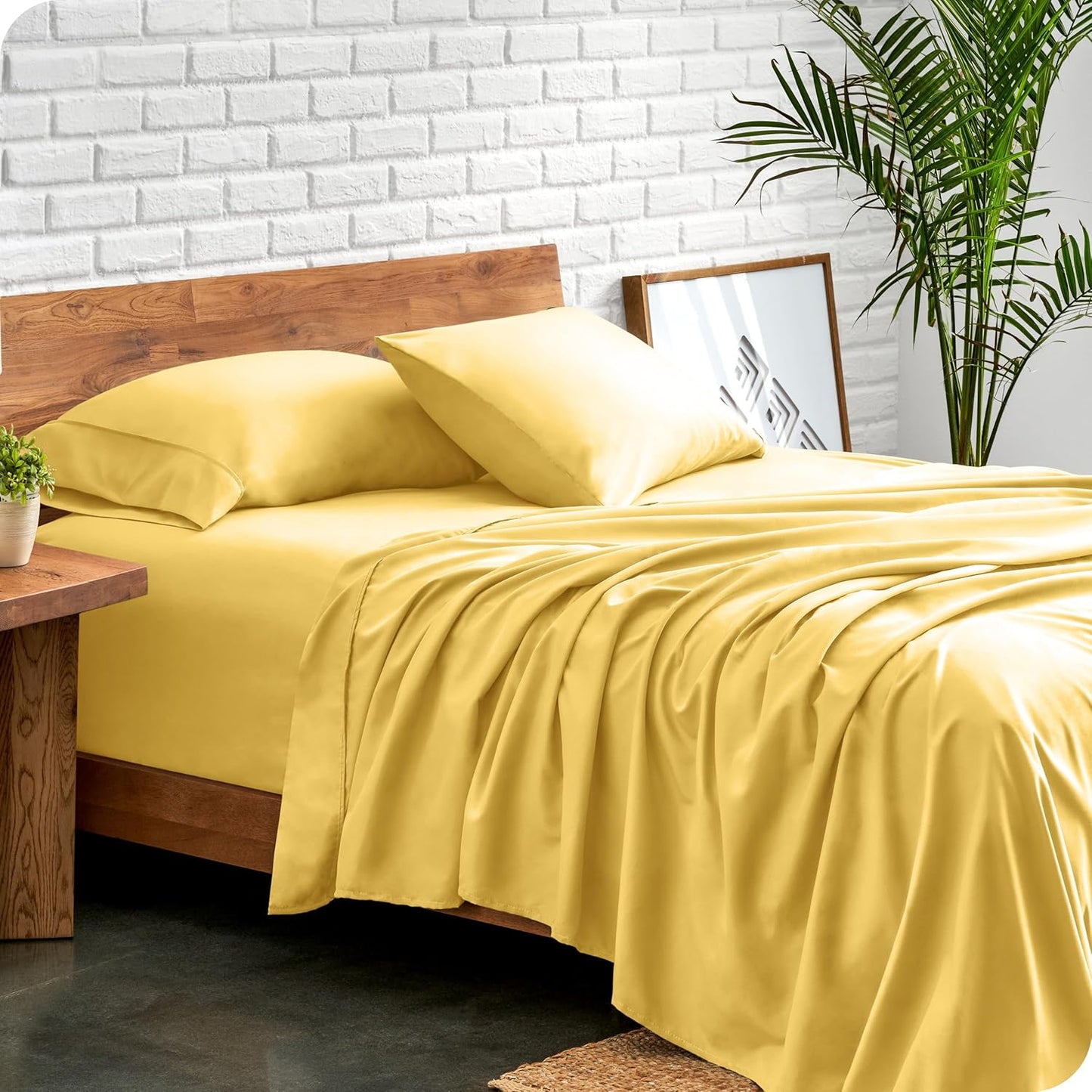 Bare Home King Sheet Set - Luxury 1800 Ultra-Soft Microfiber King Bed Sheets - Double Brushed - Deep Pockets - Easy Fit - 4 Piece Set - Bedding Sheets & Pillowcases (King, Lemon Drop)