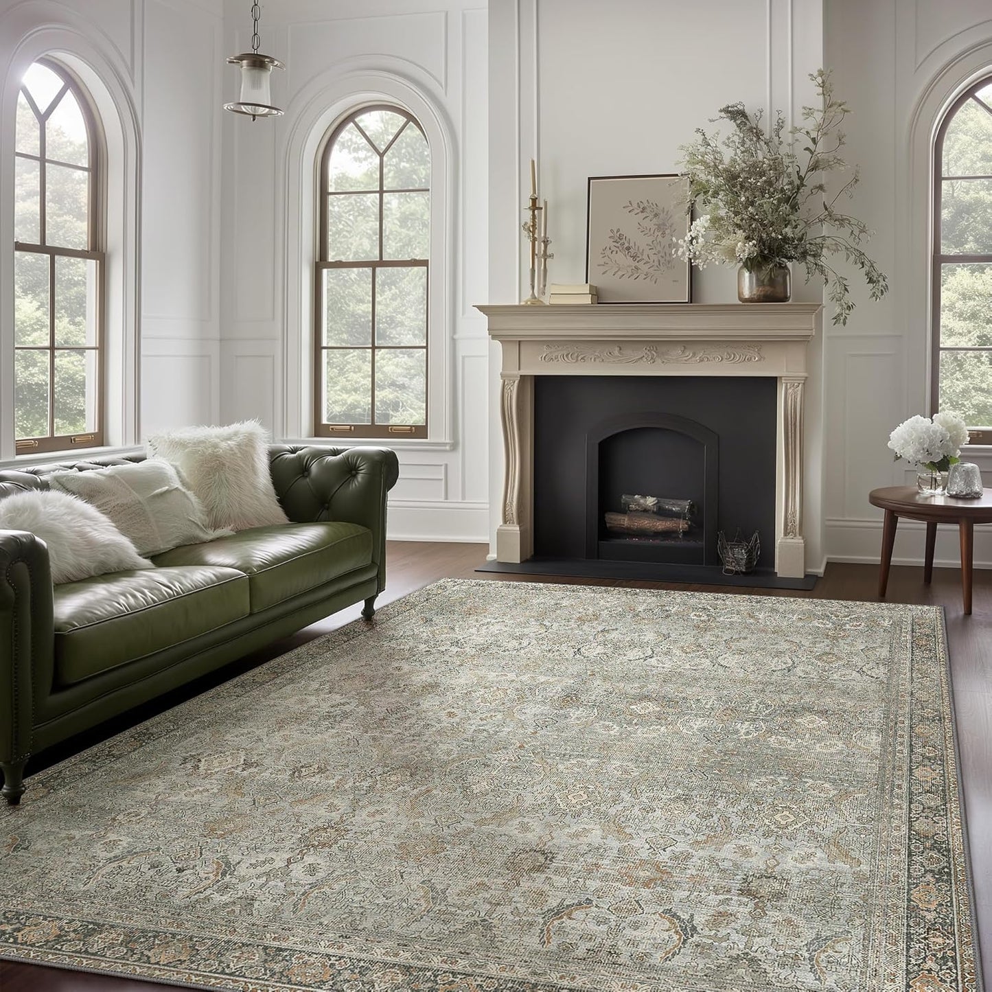 8X10 Area Rugs Machine Washable Rugs for Living Room, Vintage Boho Large Rugs for Bedroom Dining Room, Non Slip Indoor Soft Distressed Lightweight Thin Low Pile Carpet, Taupe