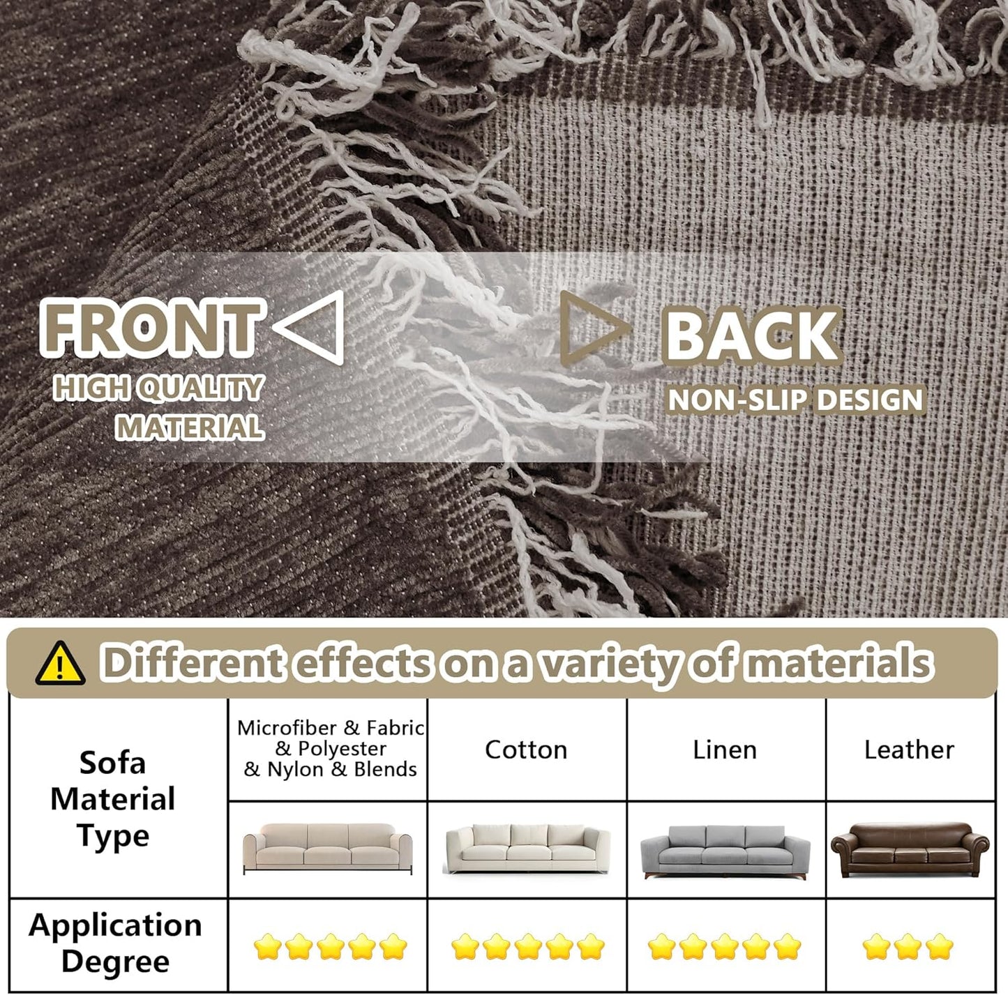 MYSKY HOME Couch Covers for 2 Cushion Couch Sectional Sofa, L Shape Sofa Protector Deep Chocolate Chenille Couch Cover, Sofa Covers Washable Blanket with Tassel Pet Couch Cushion Cover, 71"X102"