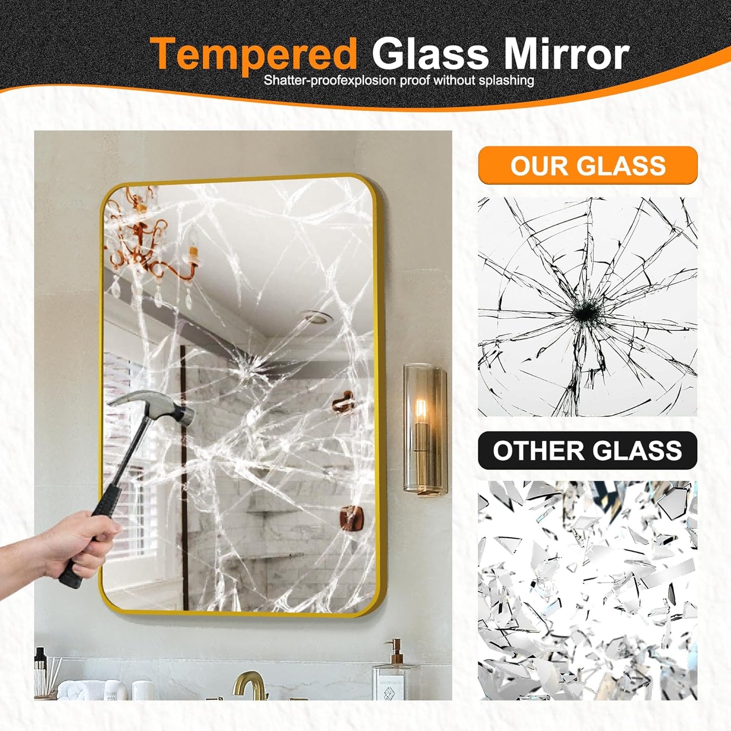 Delma Bathroom Vanity Mirror, Black Framed Bathroom Mirror for Over Sink, High-Definition Bathroom Mirror, Versatile Bathroom Vanity Mirror, Hangs Horizontally or Vertically(36x24, Gold)